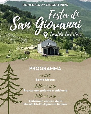 Torna anche quest’anno la tradizionale Festa di San Giovanni nella splendida cornice naturale di La Colma, un’occasione per ritrovarsi, condividere momenti di fede, gusto e musica immersi nel verde delle nostre montagne.